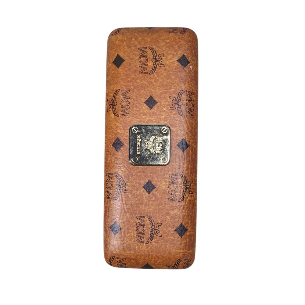 Vintage MCM Sunglasses Case Visetos Clamshell Hard Case Cognac Logo